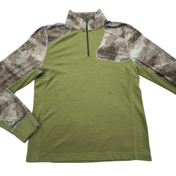 Browning Sweater Pullover Mens Large Camo Wool Blend Speed Thumbholes Hunting - Picture 1 of 11